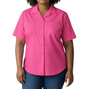 Cabin Creek Winkle Free Pink Button-Down Short Sleeve Shirt  Women Size 18